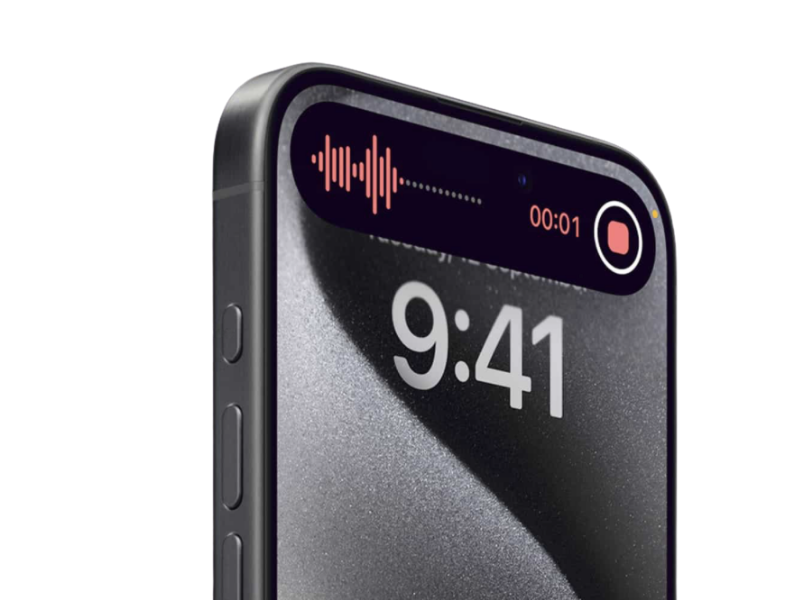 iPhone showing Action Button for MemoMate dictaphone functionality